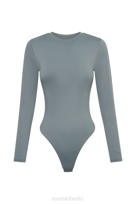 Kleidung Meshki Delilah-Body aus recyceltem Nylon mit langen Ärmeln und Rundhalsausschnitt helle Holzkohle 2F8B917