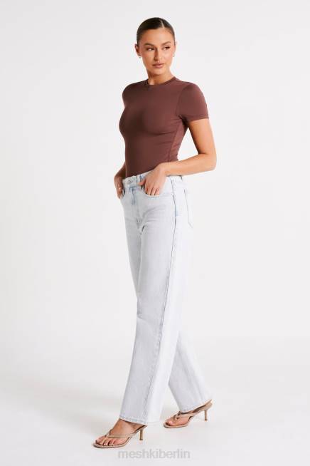 Kleidung Meshki Francesca-Body aus recyceltem Nylon mit Rundhalsausschnitt und kurzen Ärmeln Mokka 2F8B772