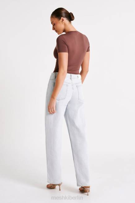 Kleidung Meshki Francesca-Body aus recyceltem Nylon mit Rundhalsausschnitt und kurzen Ärmeln Mokka 2F8B772