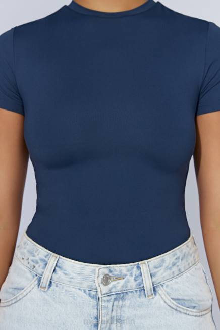 Kleidung Meshki Francesca Kurzarm-Body mit Rundhalsausschnitt Mitternachtsmarine 2F8B949