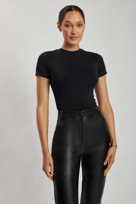 Kleidung Meshki Francesca Kurzarm-Body mit Rundhalsausschnitt Schwarz 2F8B962