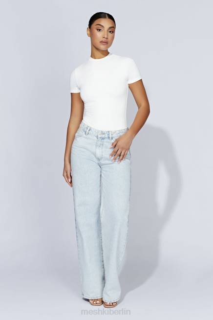 Kleidung Meshki Francesca Kurzarm-Body mit Rundhalsausschnitt Weiß 2F8B964