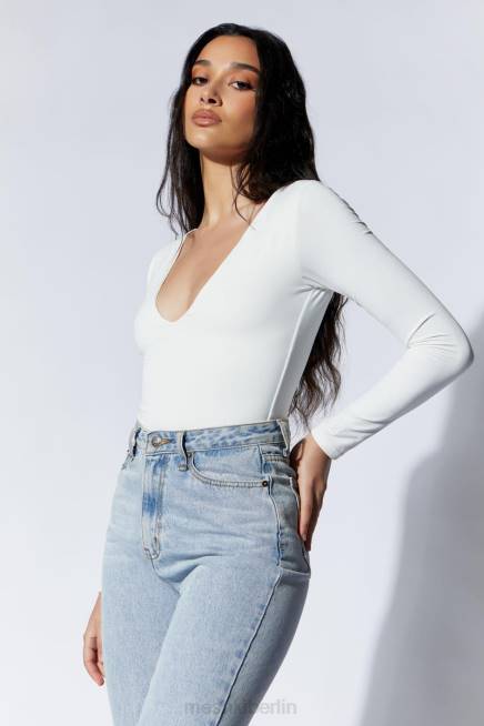 Kleidung Meshki NIA Langarm-Body mit V-Ausschnitt Weiß 2F8B948