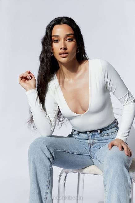 Kleidung Meshki NIA Langarm-Body mit V-Ausschnitt Weiß 2F8B948