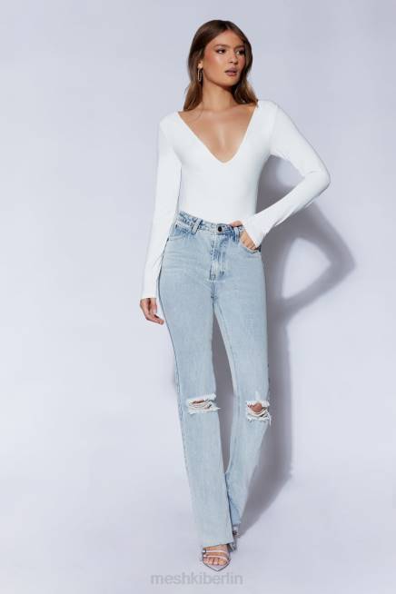 Kleidung Meshki NIA Langarm-Body mit V-Ausschnitt Weiß 2F8B948