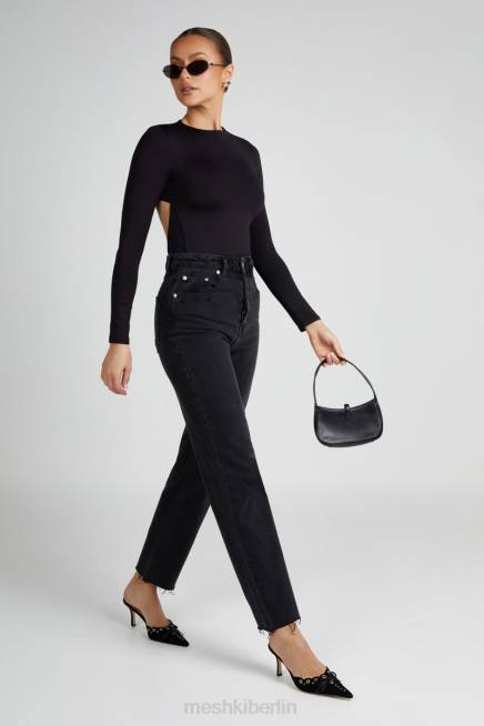 Kleidung Meshki Wrenley recycelter langärmliger Body mit Cut-Outs Schwarz 2F8B836