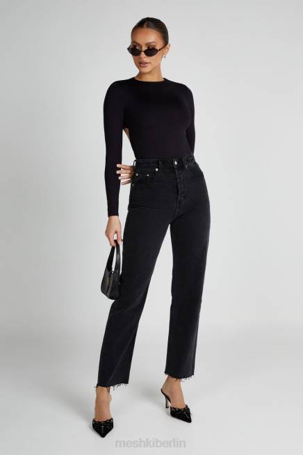 Kleidung Meshki Wrenley recycelter langärmliger Body mit Cut-Outs Schwarz 2F8B836