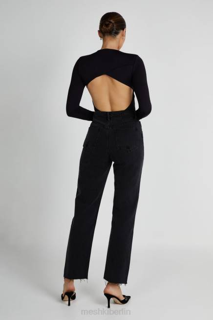 Kleidung Meshki Wrenley recycelter langärmliger Body mit Cut-Outs Schwarz 2F8B836