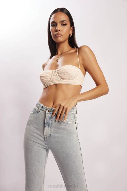 Kleidung Meshki Tessa Mesh-Bralette mit gerafften Körbchen Creme 2F8B1207