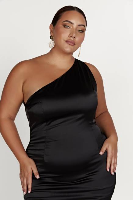 Kleidung Meshki Harper One-Shoulder-Kleid Schwarz 2F8B232