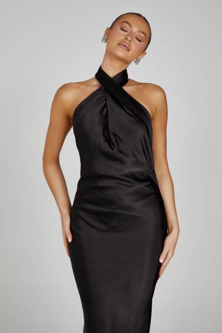 Kleidung Meshki Laura Neckholder-Satinkleid Schwarz 2F8B121