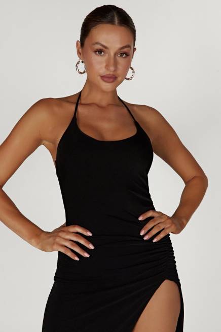 Kleidung Meshki Allison Jersey-Maxikleid mit Rüschen und Schlitz Schwarz 2F8B231