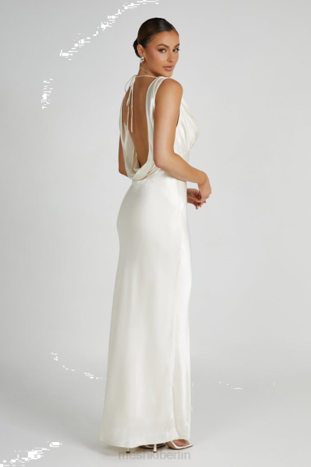 Kleidung Meshki Angelique Satin-Maxikleid mit Wasserfallausschnitt hinten Elfenbein 2F8B53