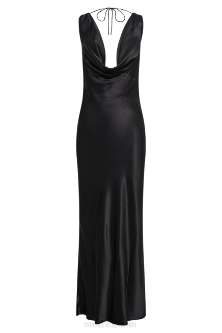 Kleidung Meshki Angelique Satin-Maxikleid mit Wasserfallausschnitt hinten Schwarz 2F8B92