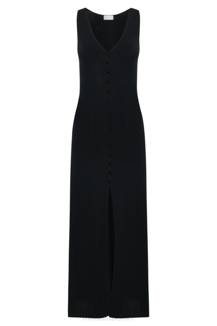 Kleidung Meshki Antonia geknöpftes Maxikleid aus Strick Schwarz 2F8B20