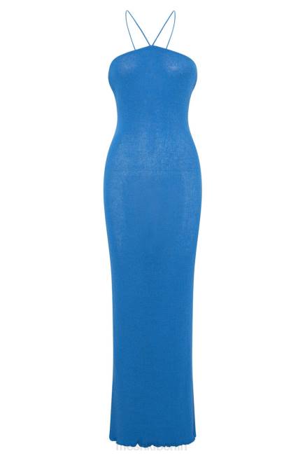 Kleidung Meshki Asymmetrisches, gerades Maxi-Neckholder-Strickkleid von Ariana azurblau 2F8B707