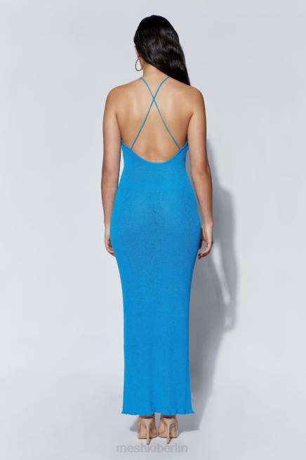 Kleidung Meshki Asymmetrisches, gerades Maxi-Neckholder-Strickkleid von Ariana azurblau 2F8B707