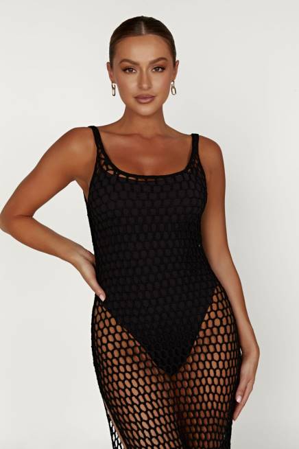 Kleidung Meshki Bodhi Häkel-Maxikleid Schwarz 2F8B541