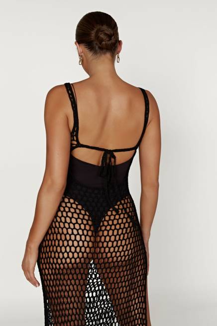 Kleidung Meshki Bodhi Häkel-Maxikleid Schwarz 2F8B541