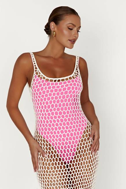 Kleidung Meshki Bodhi Häkel-Maxikleid Weiß 2F8B735