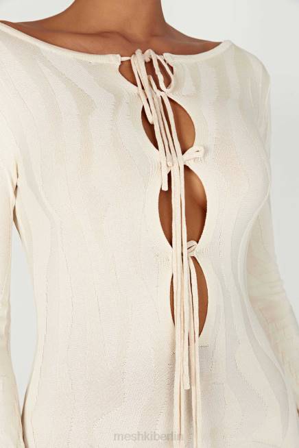 Kleidung Meshki Brinley langärmliges Strick-Maxikleid Elfenbein 2F8B261