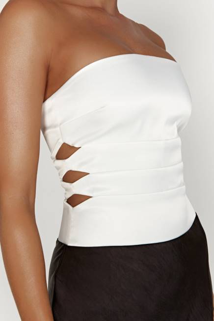 Kleidung Meshki Brooklyn zweifarbiges trägerloses Maxikleid Schwarz 2F8B458