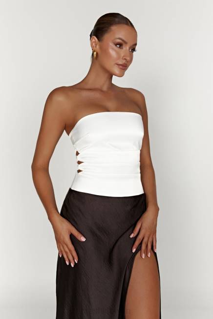 Kleidung Meshki Brooklyn zweifarbiges trägerloses Maxikleid Schwarz 2F8B458