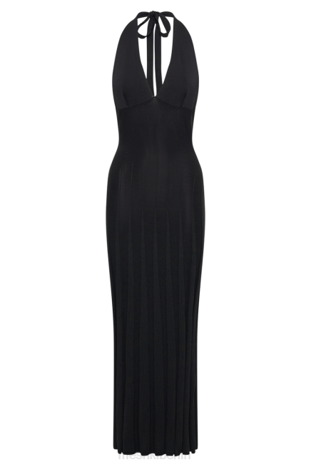 Kleidung Meshki Caity geripptes Neckholder-Maxikleid Schwarz 2F8B71