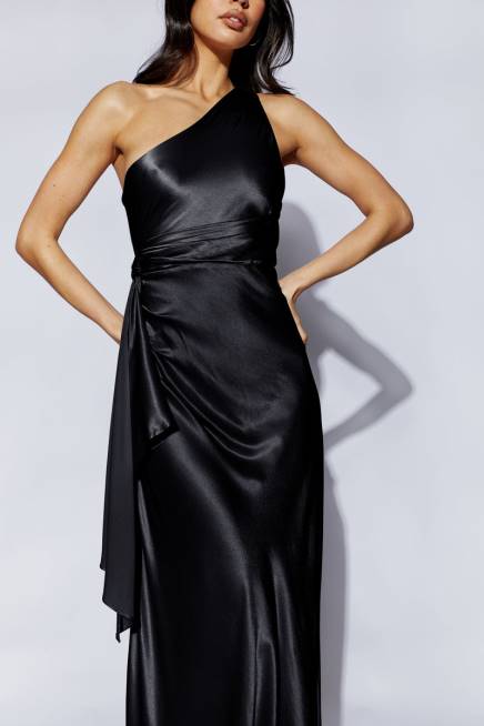 Kleidung Meshki Calliope One-Shoulder-Maxikleid Schwarz 2F8B353