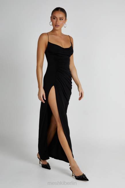 Kleidung Meshki Candice gerafftes Maxikleid Schwarz 2F8B161