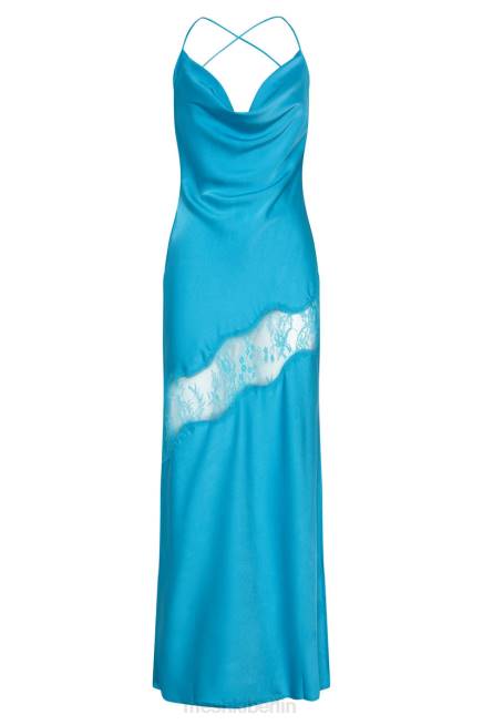 Kleidung Meshki Chandra Maxikleid aus Satin mit Spitzendetail Aquamarin 2F8B117