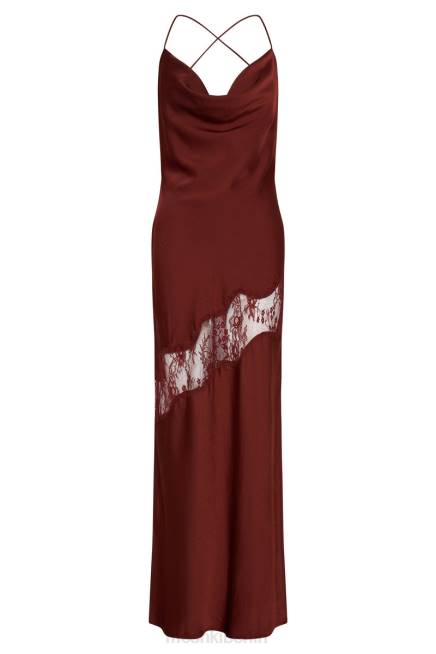 Kleidung Meshki Chandra Maxikleid aus Satin mit Spitzendetail Kirschschokolade 2F8B85