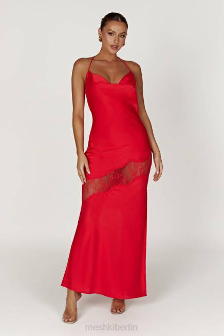 Kleidung Meshki Chandra Maxikleid aus Satin mit Spitzendetail Rot 2F8B283