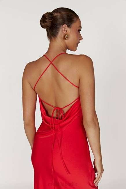 Kleidung Meshki Chandra Maxikleid aus Satin mit Spitzendetail Rot 2F8B283