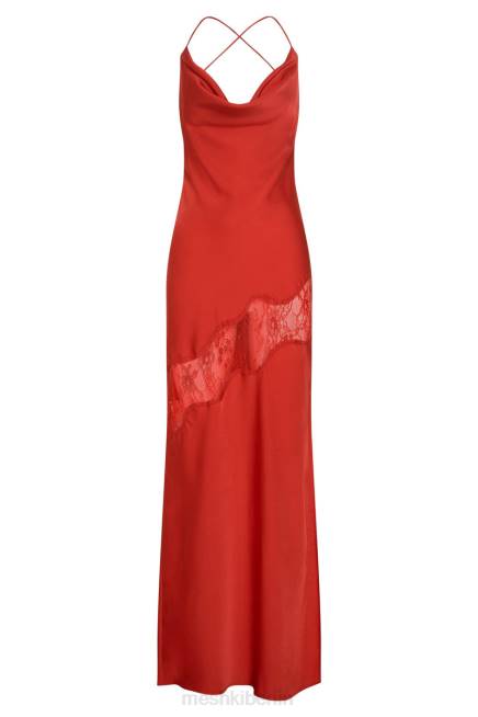 Kleidung Meshki Chandra Maxikleid aus Satin mit Spitzendetail Rot 2F8B283