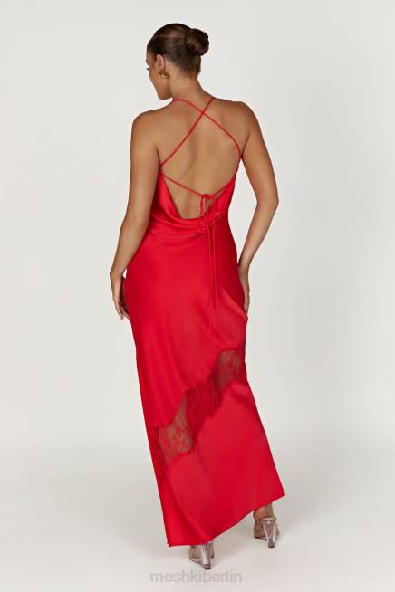 Kleidung Meshki Chandra Maxikleid aus Satin mit Spitzendetail Rot 2F8B283