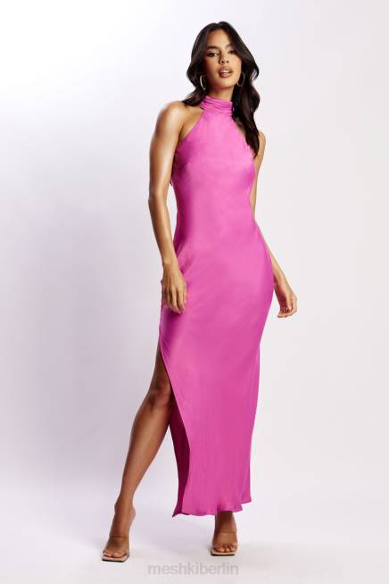 Kleidung Meshki Claire-Satin-Maxikleid mit drapiertem Rücken und Schlitz lila 2F8B749