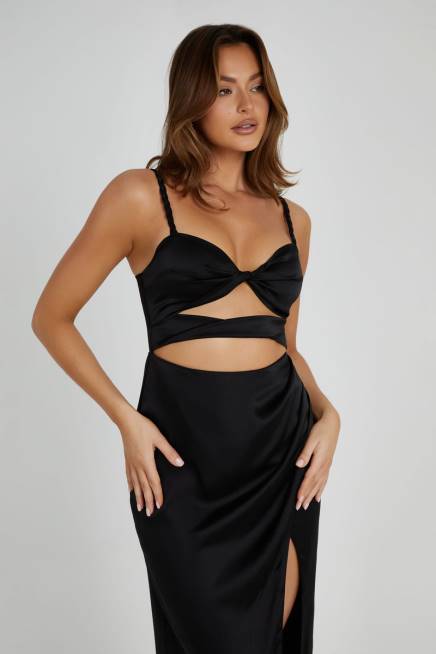 Kleidung Meshki Cleo Satinkleid Schwarz 2F8B326