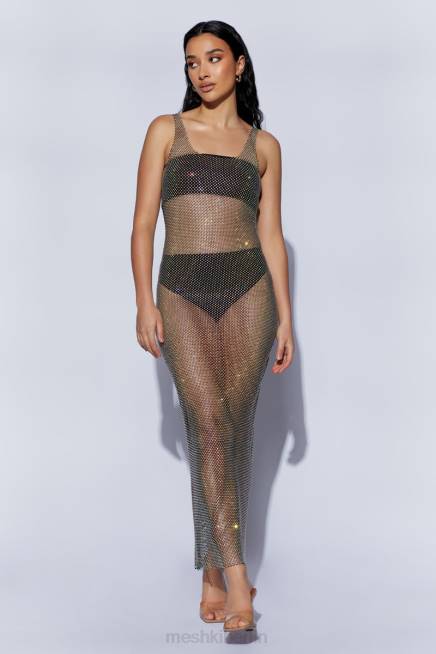 Kleidung Meshki Delara Diamant-Mesh-Maxikleid Schwarz 2F8B738