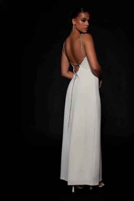 Kleidung Meshki Dionne Maxikleid mit überkreuzten Strasssteinen Knochen 2F8B550