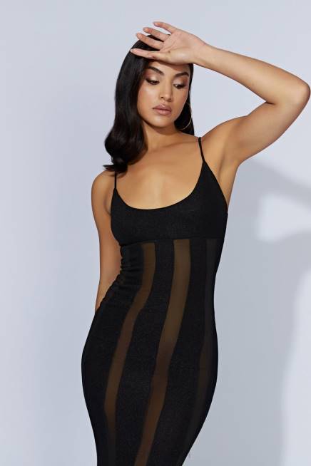 Kleidung Meshki Dominique-Maxikleid mit Einsätzen Schwarz 2F8B428