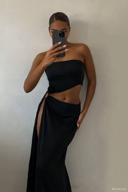 Kleidung Meshki Giada O-Ring trägerloses Maxikleid Schwarz 2F8B741