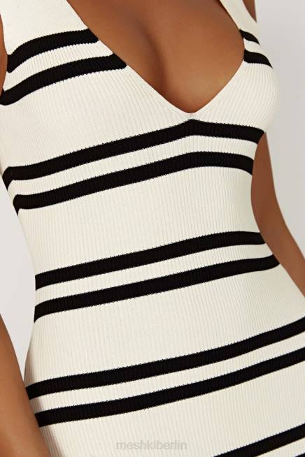 Kleidung Meshki Henrietta Maxikleid aus gestreiftem Strick Schwarz-Weiss 2F8B251