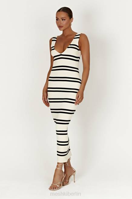 Kleidung Meshki Henrietta Maxikleid aus gestreiftem Strick Schwarz-Weiss 2F8B251