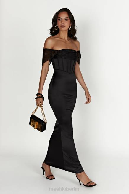 Kleidung Meshki Immer schulterfreies Maxikleid aus Organza-Satin Schwarz 2F8B430