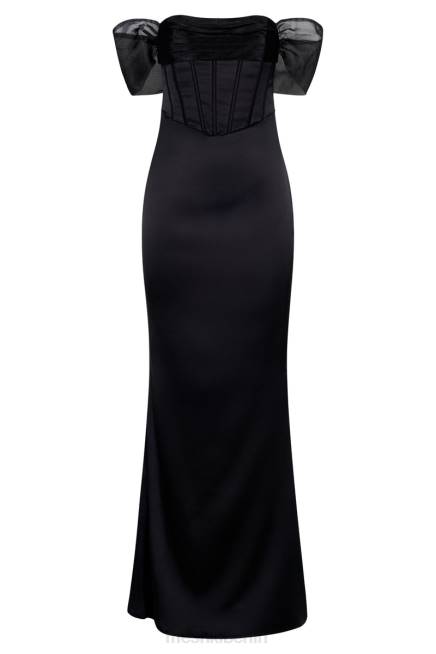 Kleidung Meshki Immer schulterfreies Maxikleid aus Organza-Satin Schwarz 2F8B430