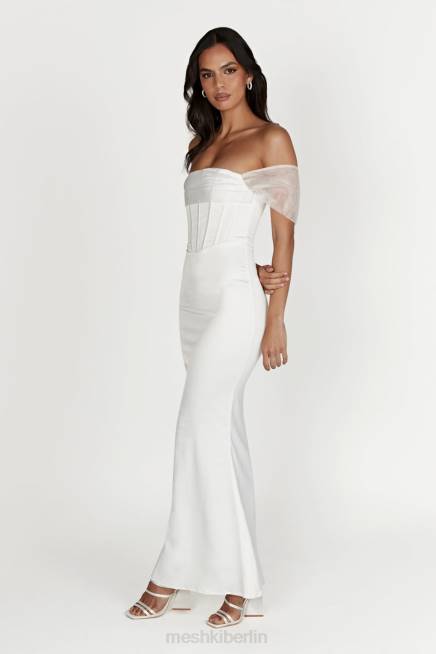 Kleidung Meshki Immer schulterfreies Maxikleid aus Organza-Satin Weiß 2F8B506