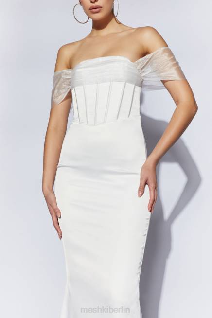 Kleidung Meshki Immer schulterfreies Maxikleid aus Organza-Satin Weiß 2F8B506