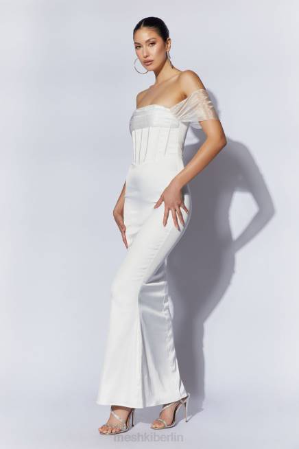 Kleidung Meshki Immer schulterfreies Maxikleid aus Organza-Satin Weiß 2F8B506