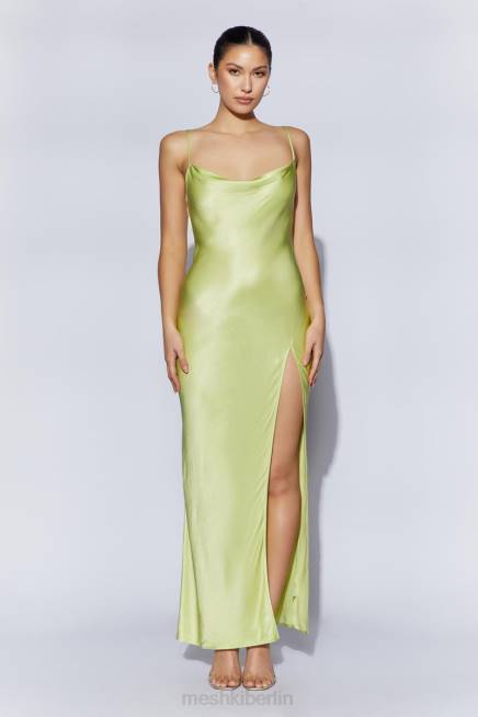 Kleidung Meshki Jadegrünes, rückenfreies Maxikleid mit Wasserfallausschnitt Pistaziengrün 2F8B314